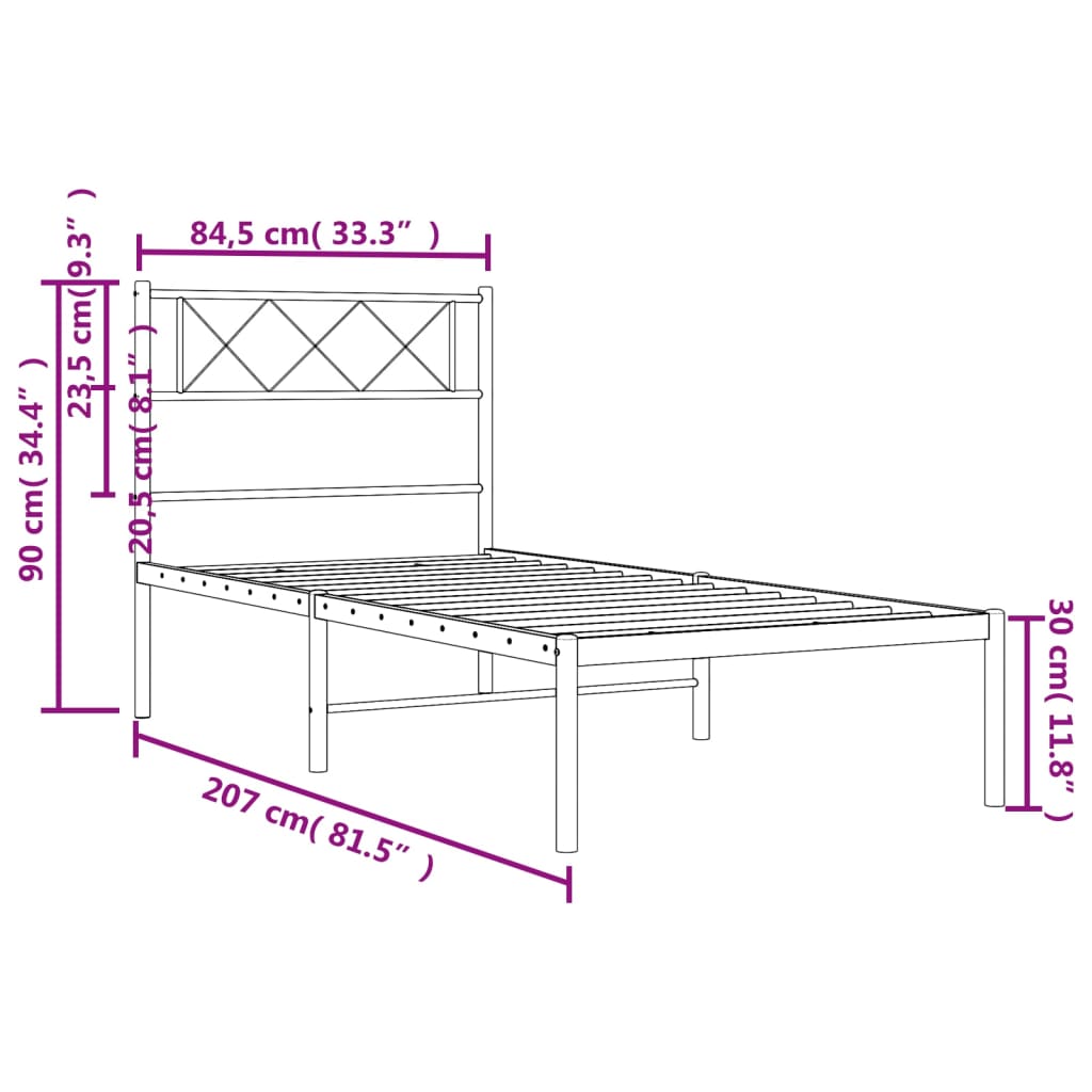 vidaXL Estructura cama sin colchón con cabecero metal negro 80x200 cm