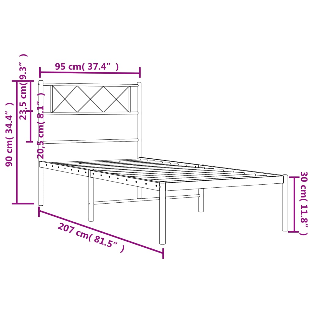 vidaXL Estructura cama sin colchón con cabecero metal negro 90x200 cm