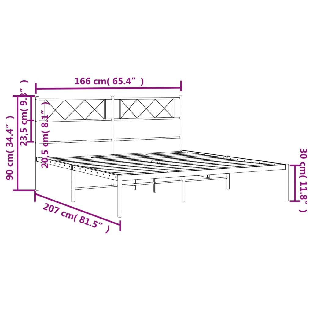 vidaXL Estructura cama sin colchón con cabecero metal negro 160x200 cm