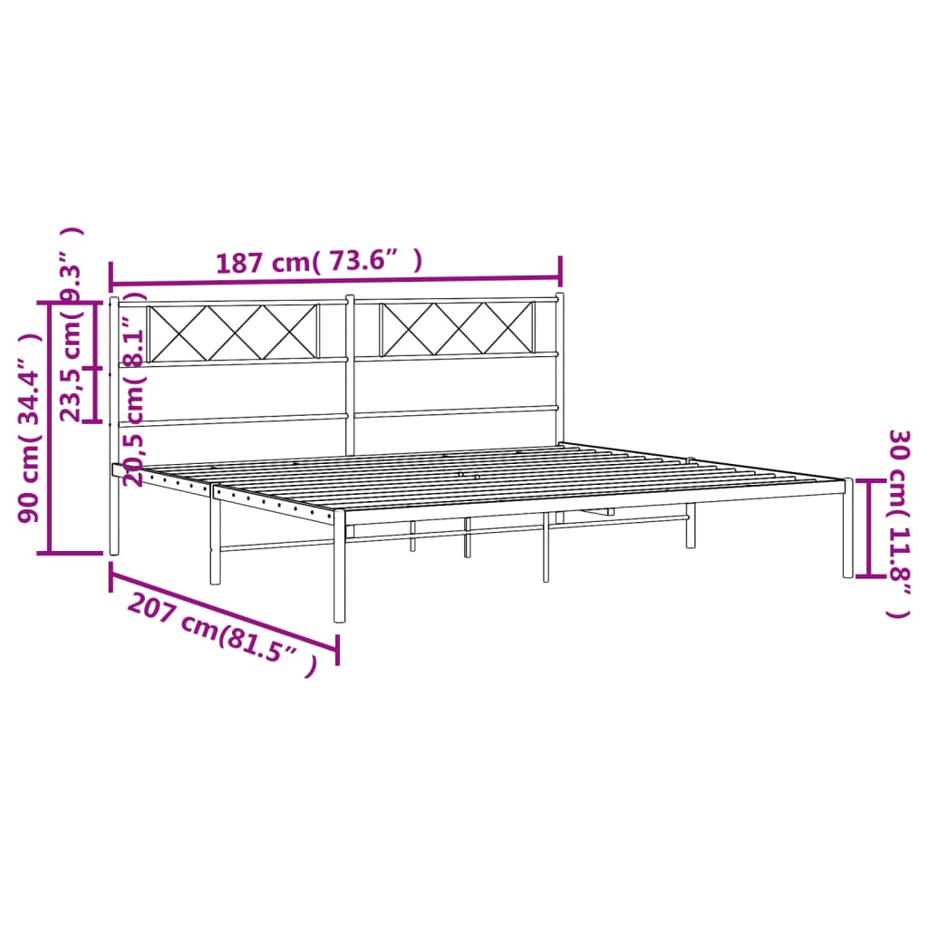 vidaXL Estructura cama sin colchón con cabecero metal negro 180x200 cm