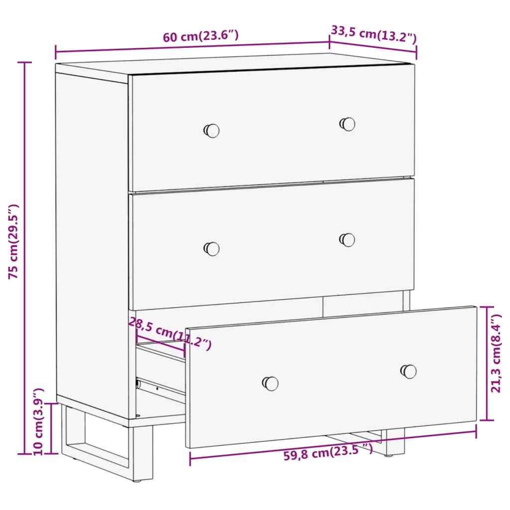 vidaXL Armario auxiliar 2 uds madera mango marrón negro 60x33,5x75cm