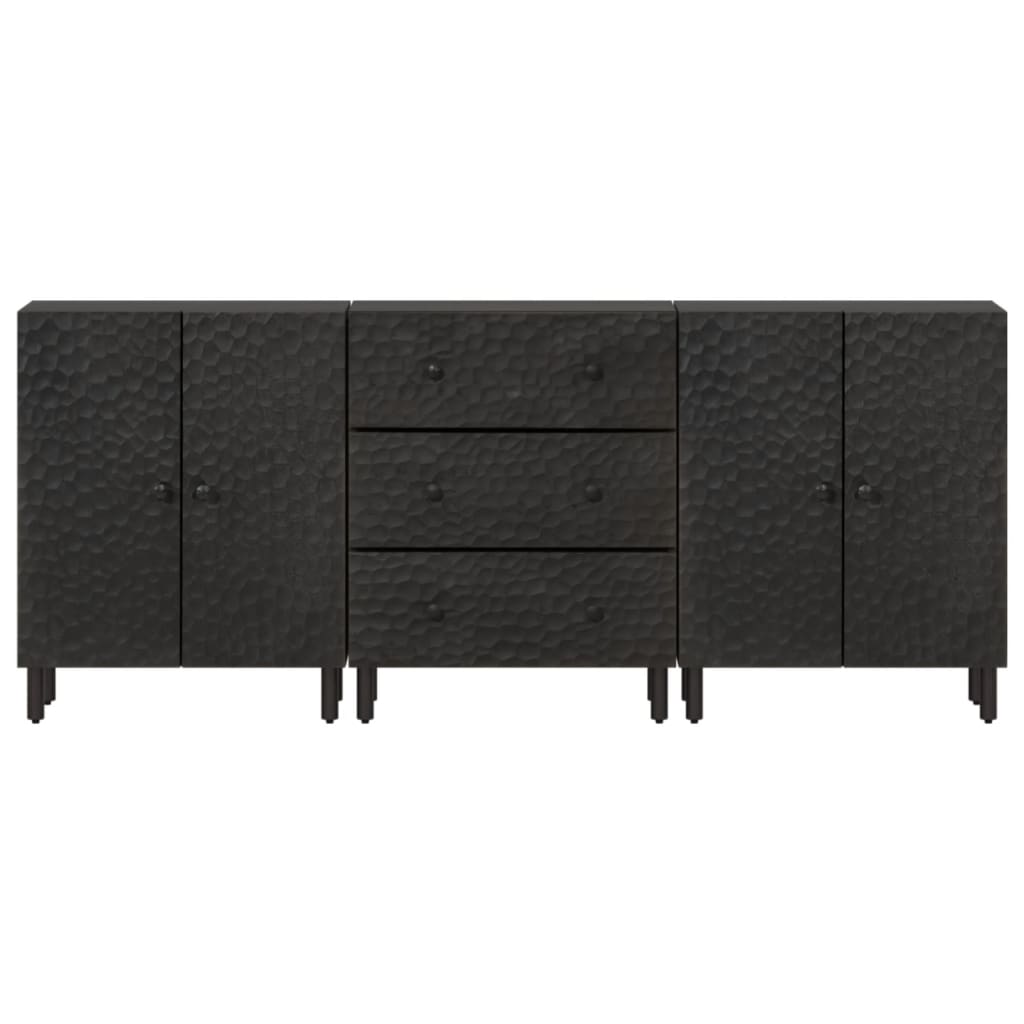 vidaXL Armarios auxiliares 3 pzas madera maciza mango negro 60x33x75cm