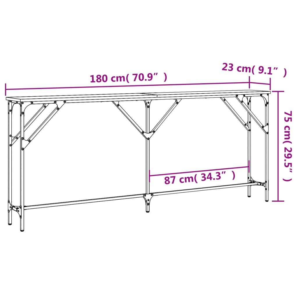 vidaXL Mesa consola madera de ingeniería negro 180x23x75 cm