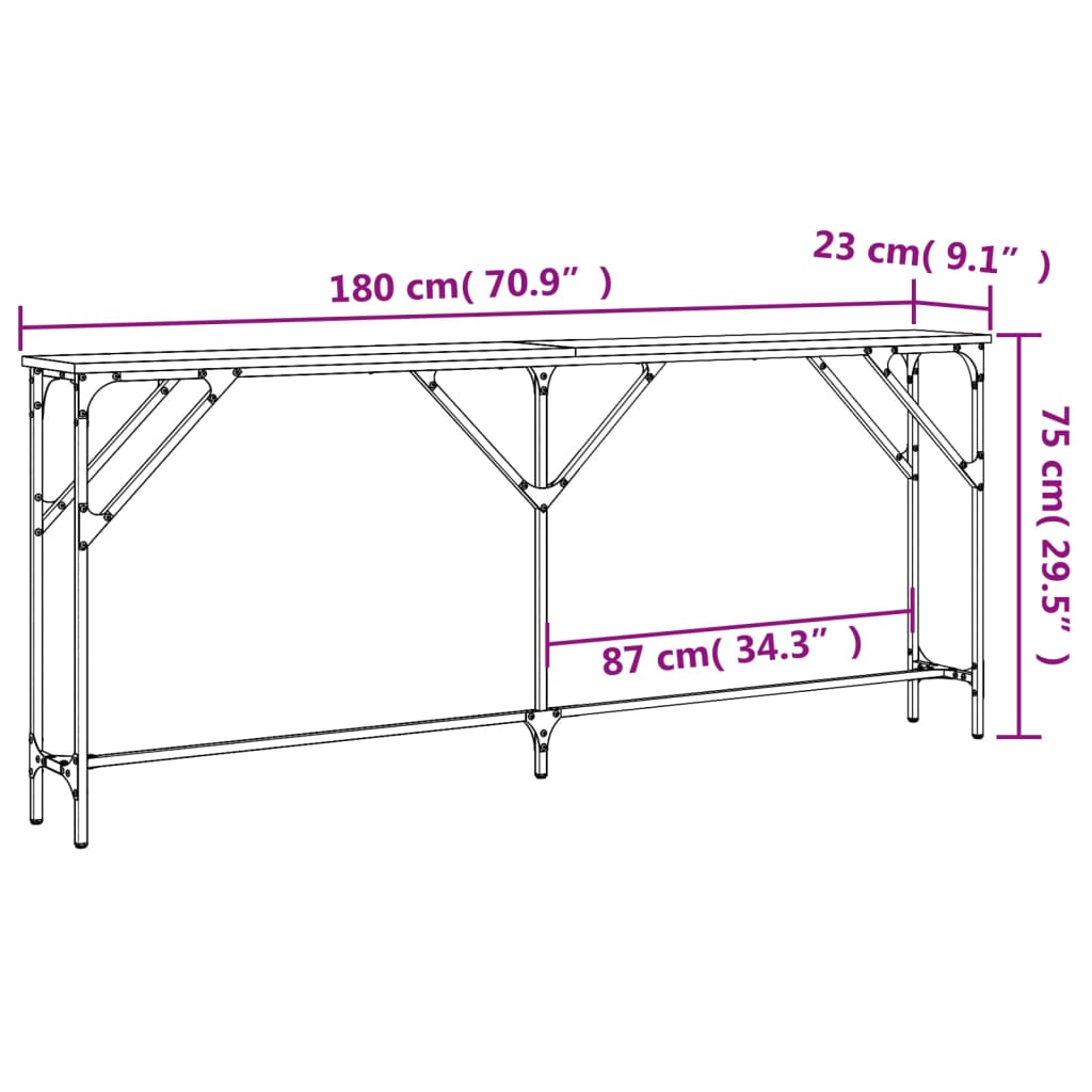 vidaXL Mesa consola madera de ingeniería roble Sonoma 180x23x75 cm