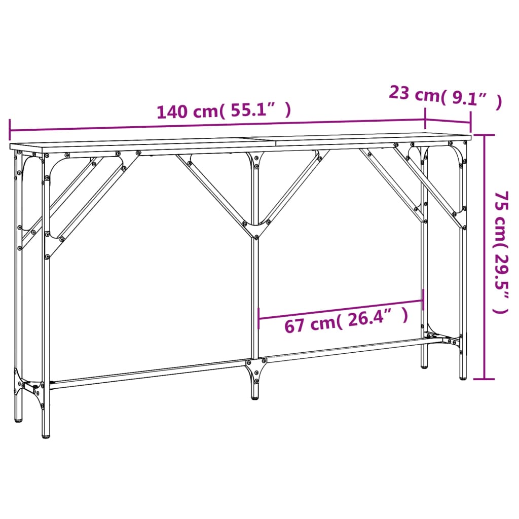 vidaXL Mesa consola madera de ingeniería negro 140x23x75 cm