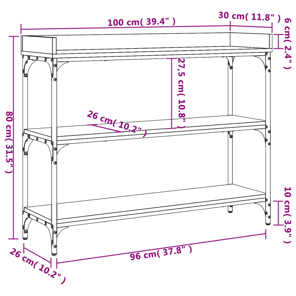 vidaXL Mesa consola con estantes roble Sonoma 100x30x80 cm