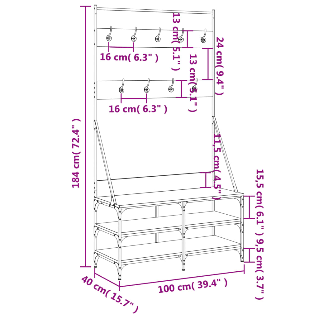 vidaXL Perchero con zapatero roble Sonoma 100x40x184 cm