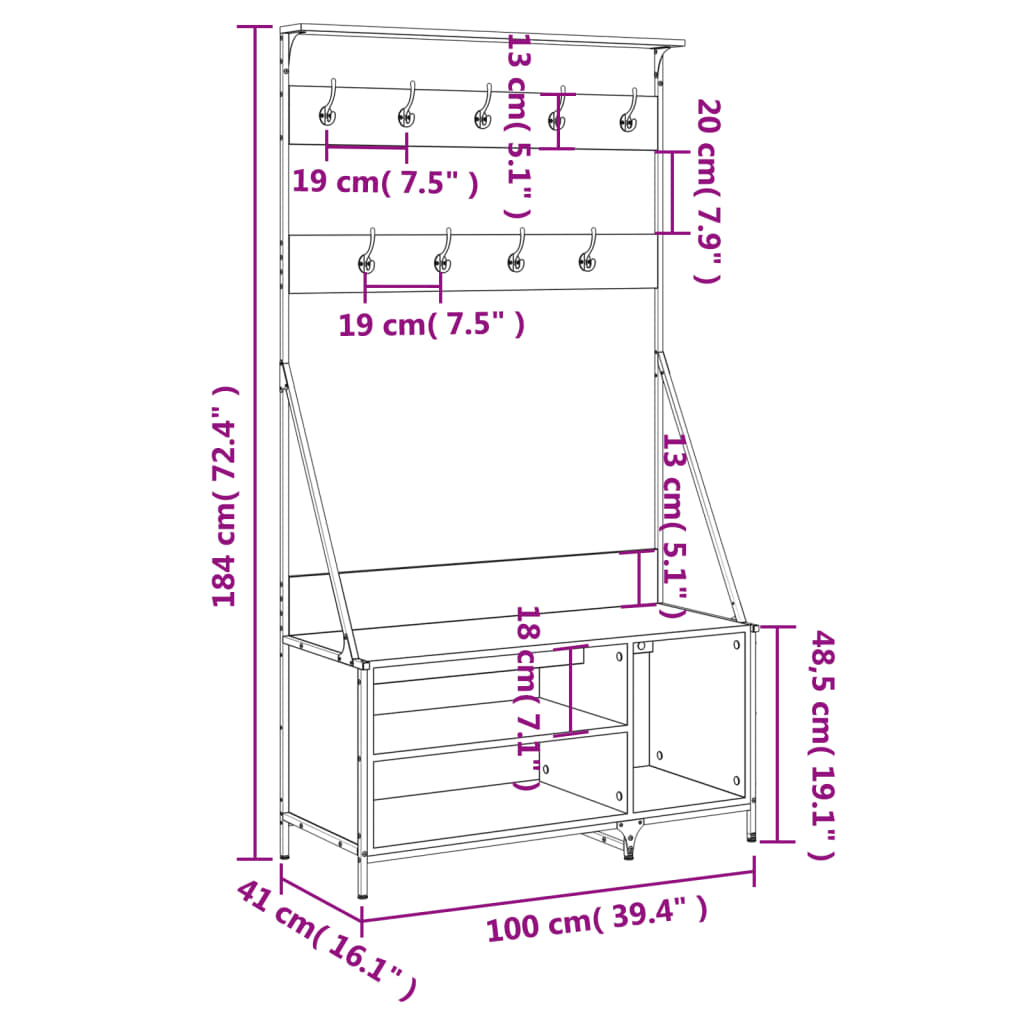 vidaXL Perchero con zapatero negro 100x41x184 cm