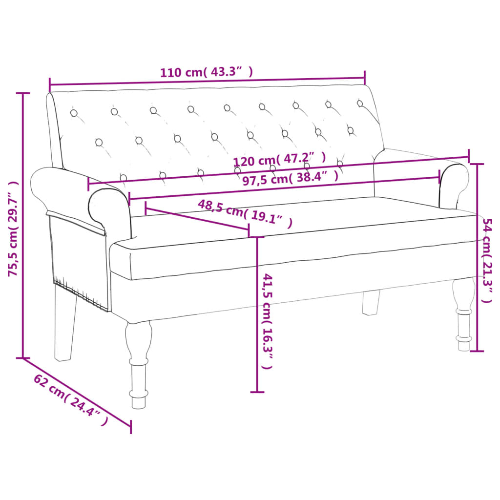 vidaXL Banco con respaldo tela marrón oscuro 120x62x75,5 cm