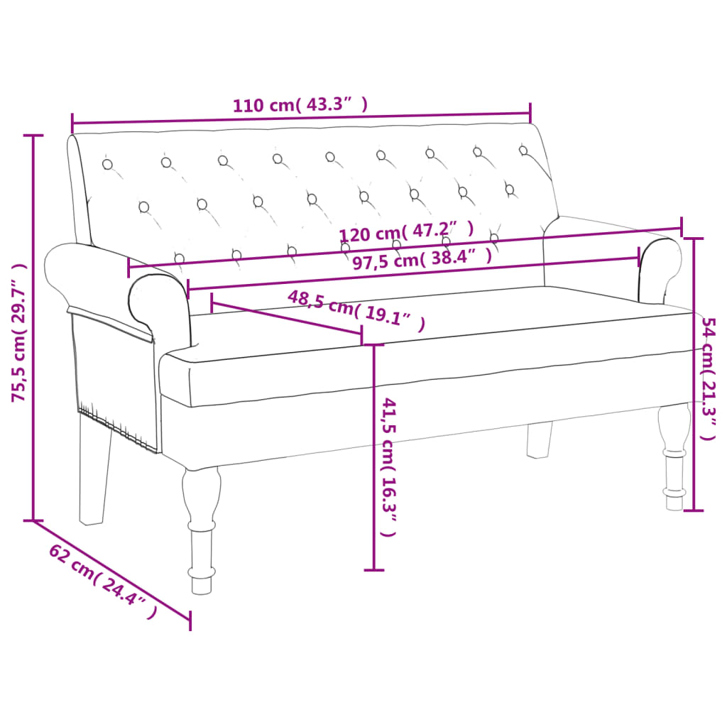 vidaXL Banco con respaldo tela gris taupe 120x62x75,5 cm