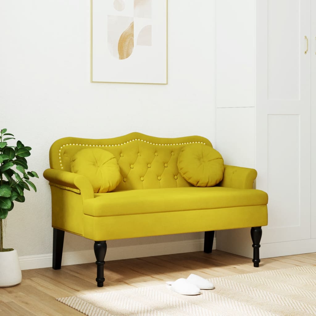 vidaXL Banco con cojines terciopelo amarillo 120,5x65x75 cm