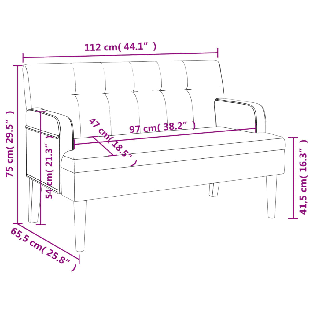 vidaXL Banco con respaldo cuero sintético capuchino 112x65,5x75 cm