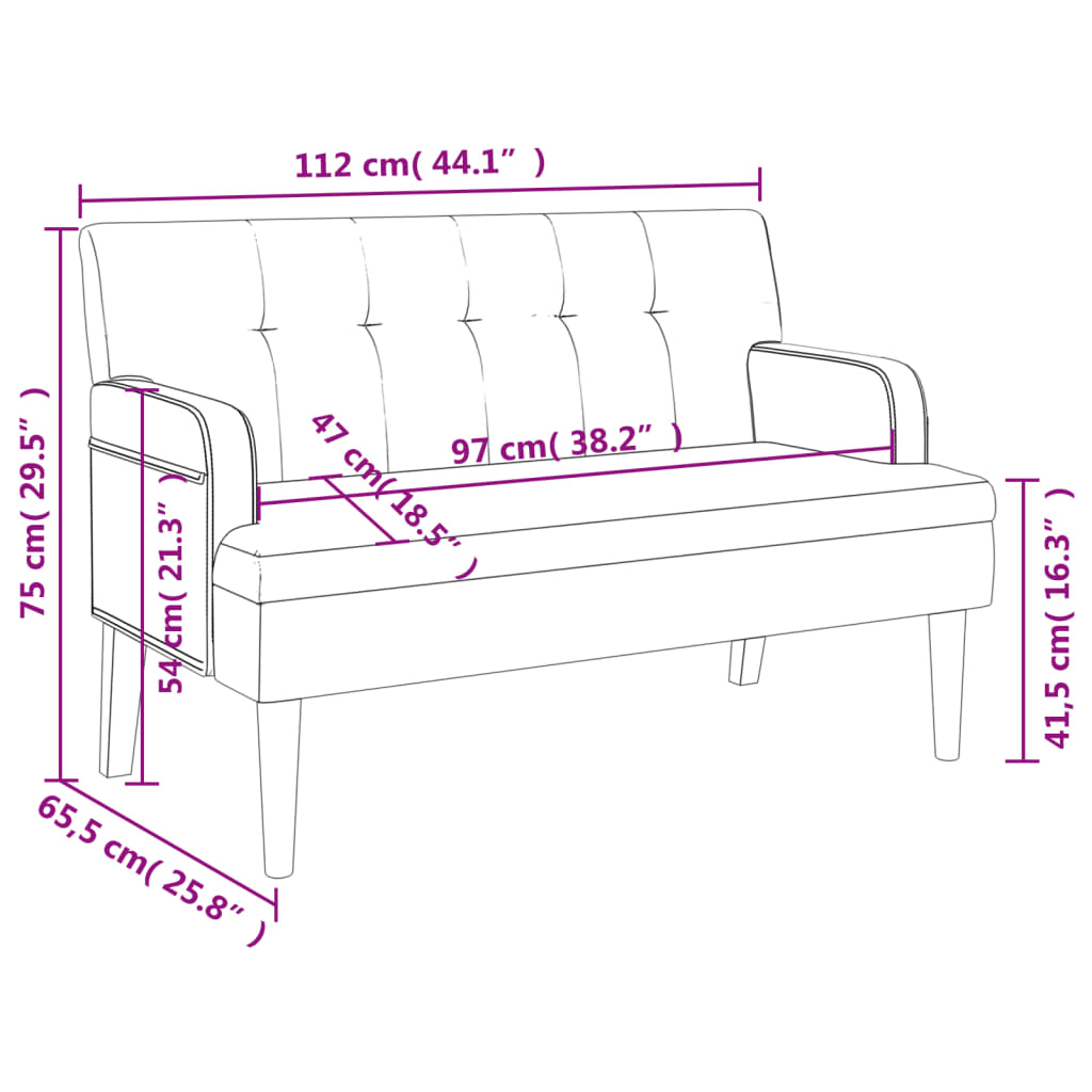 vidaXL Banco con respaldo ante sintético marrón 112x65,5x75 cm