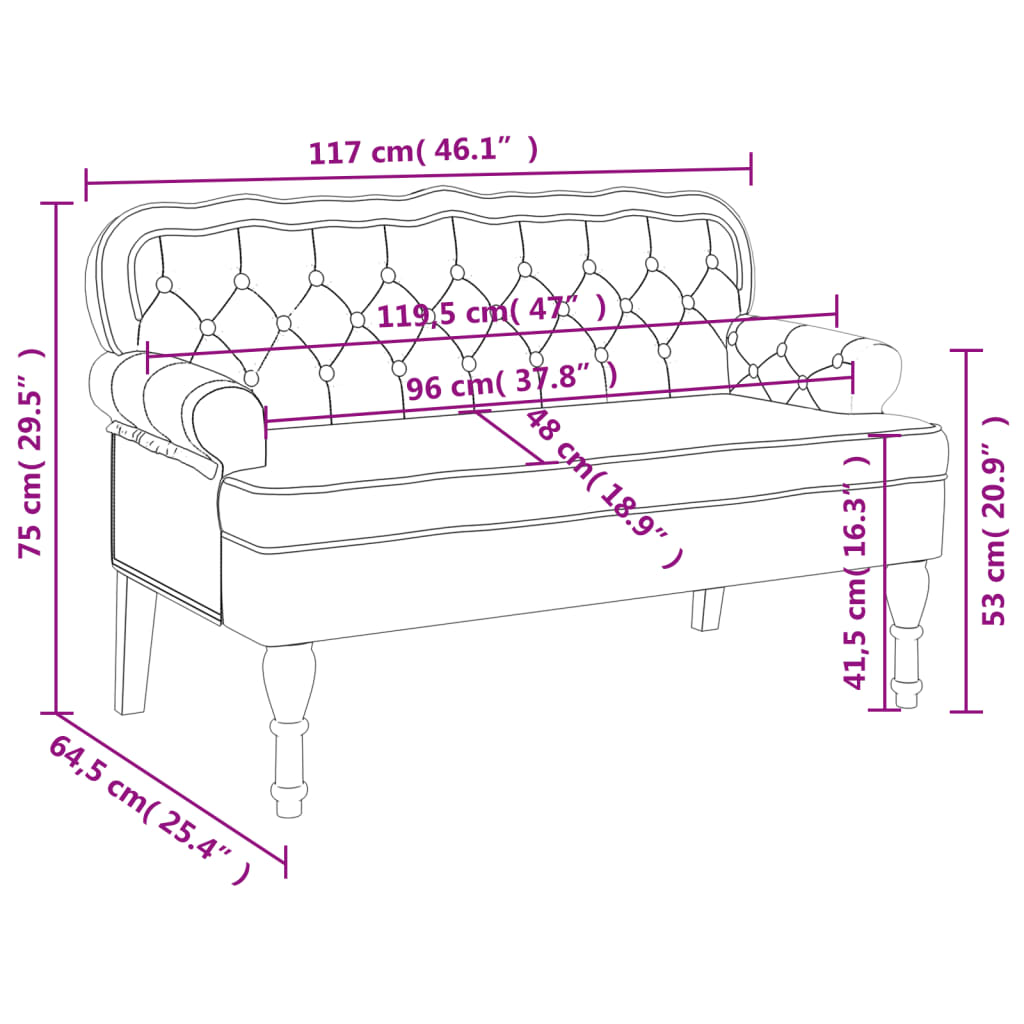 vidaXL Banco con respaldo ante sintético marrón 119,5x64,5x75 cm