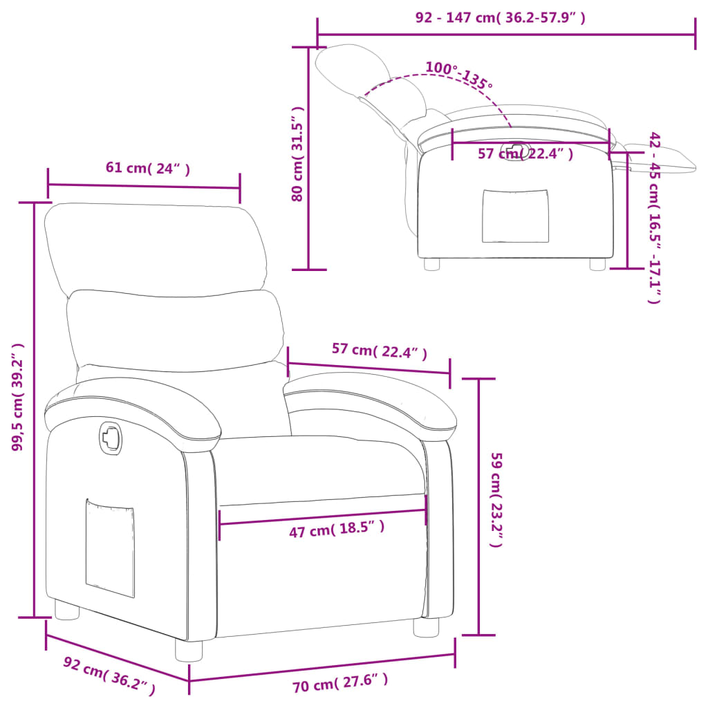 vidaXL Sillón reclinable de cuero sintético rojo