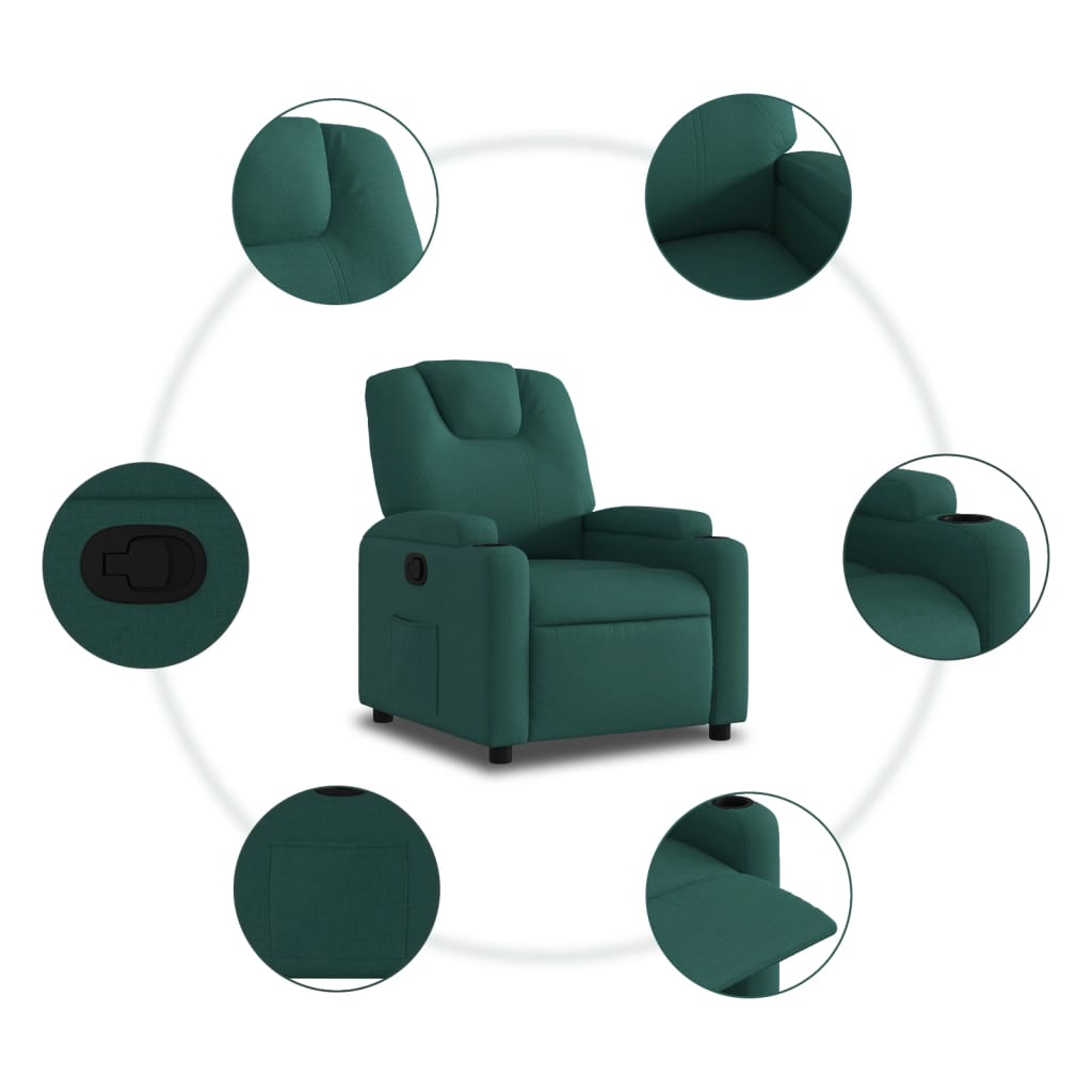 vidaXL Sillón reclinable de tela verde oscuro