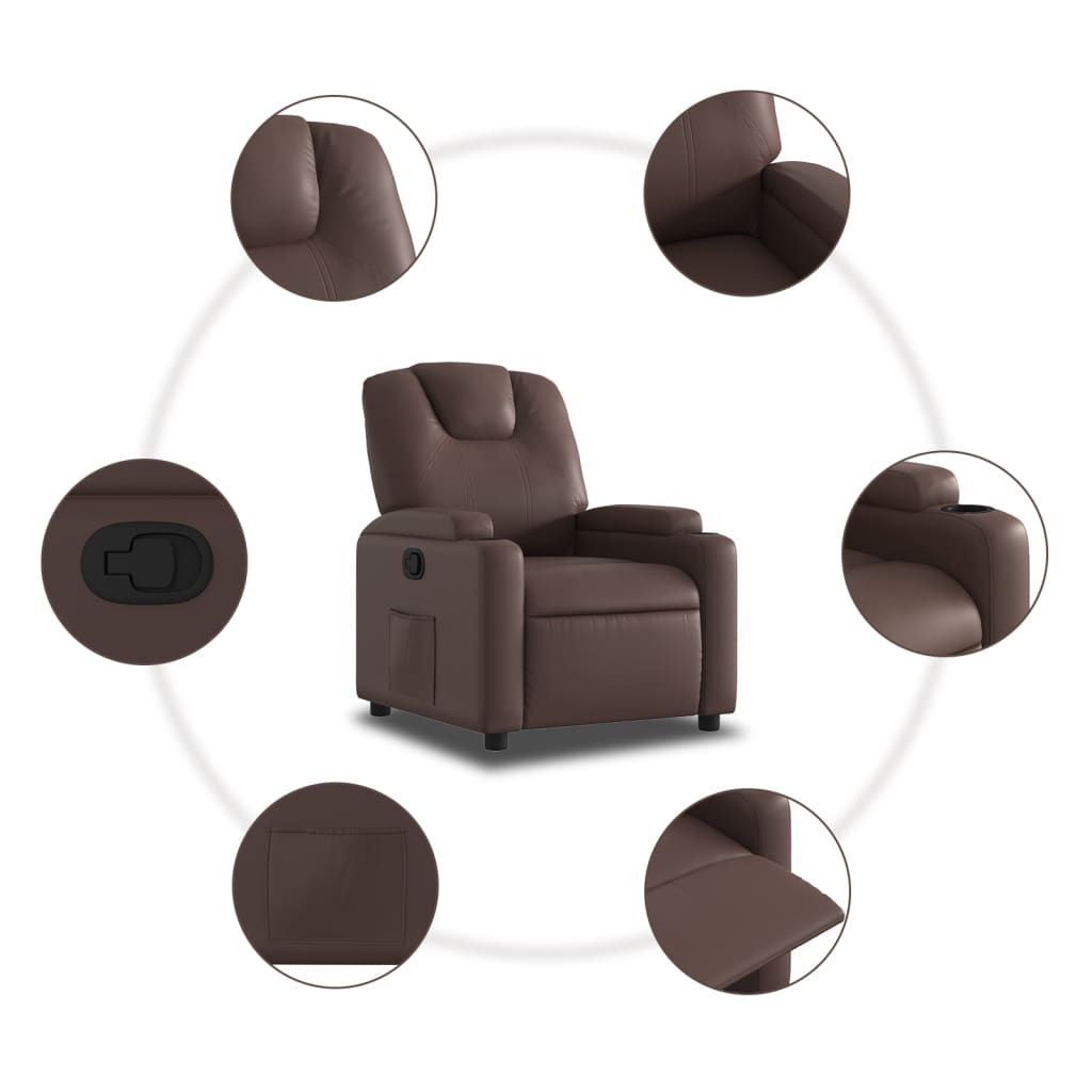 vidaXL Sillón reclinable de cuero sintético marrón