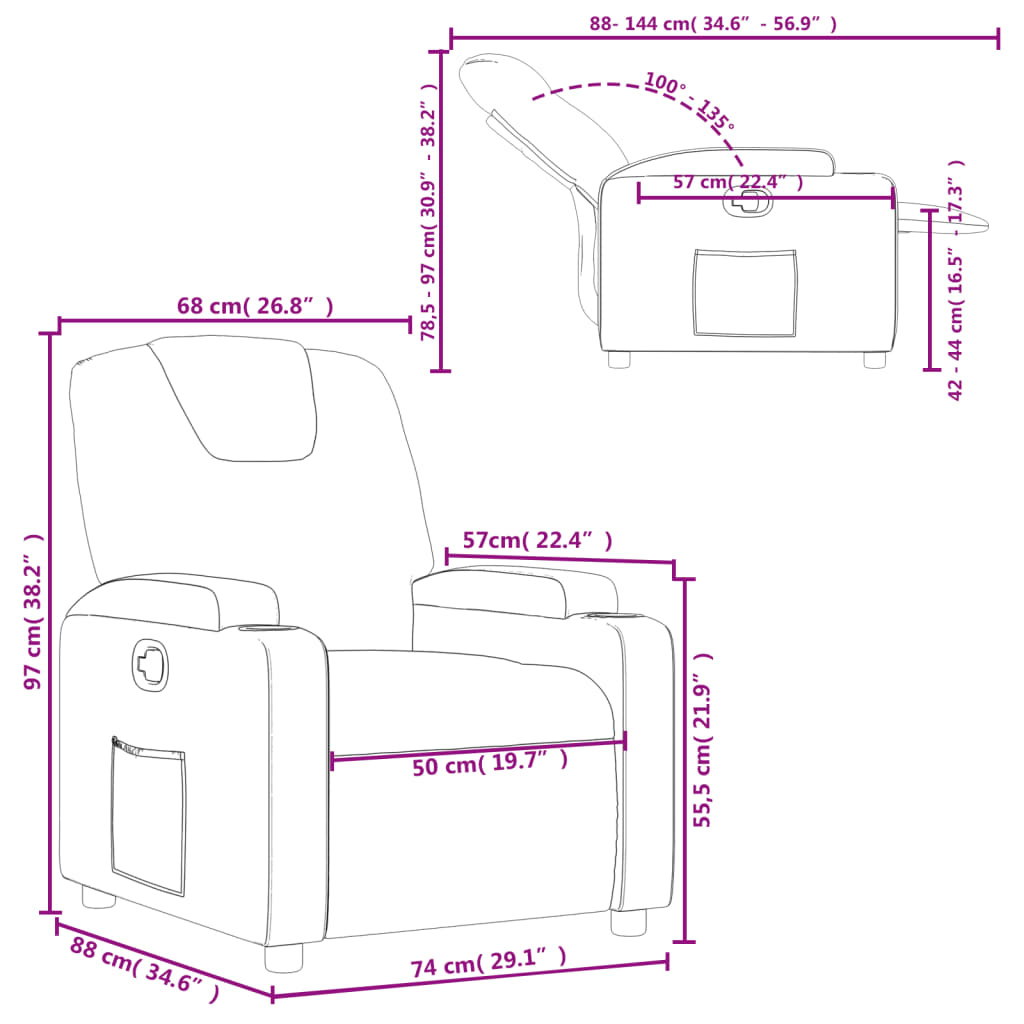 vidaXL Sillón reclinable de cuero sintético marrón