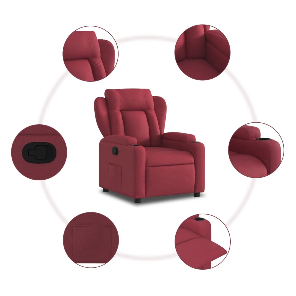 vidaXL Sillón reclinable de tela rojo tinto