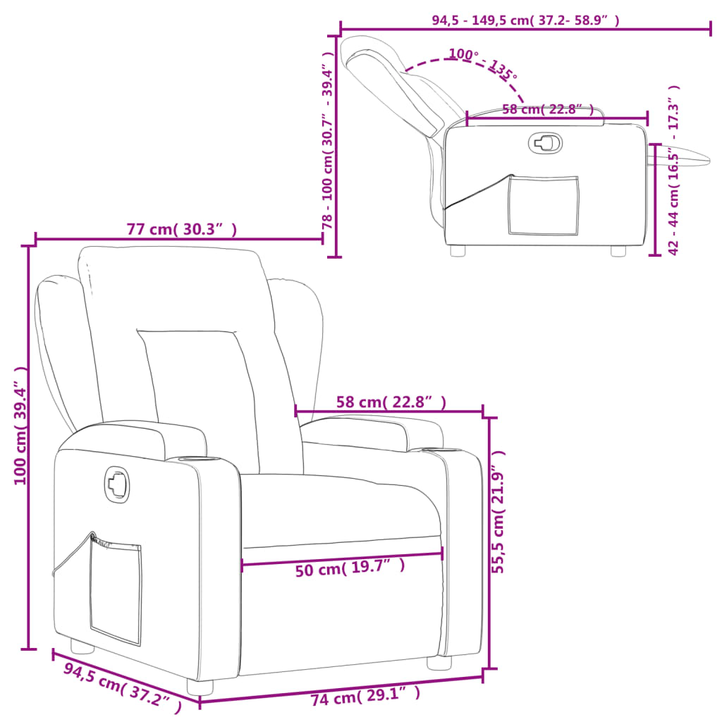 vidaXL Sillón reclinable de tela rojo tinto