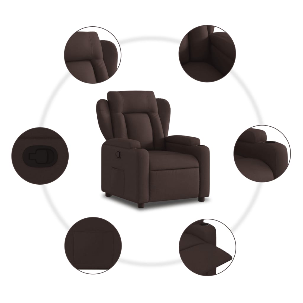 vidaXL Sillón reclinable de tela marrón oscuro