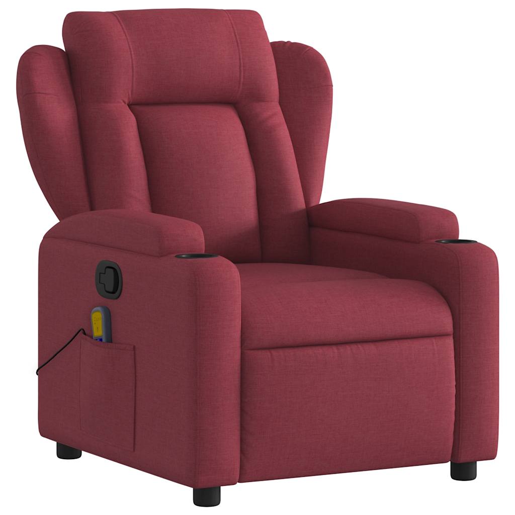 vidaXL Sillón de masaje reclinable de tela color vino tinto