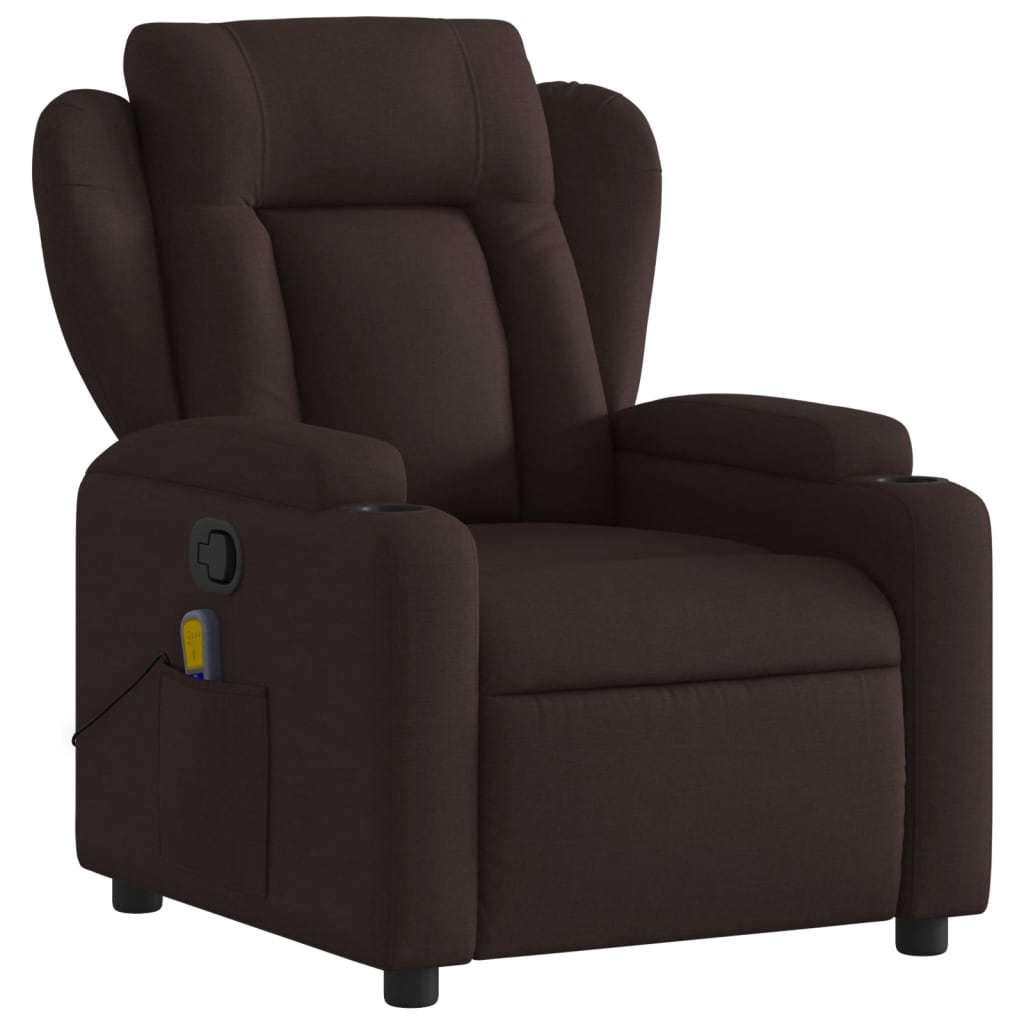 vidaXL Sillón de masaje reclinable de tela marrón oscuro