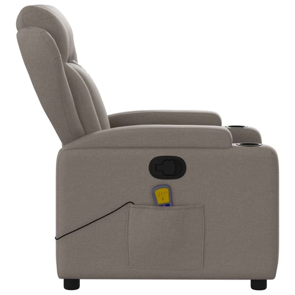 vidaXL Sillón de masaje reclinable de tela gris taupé