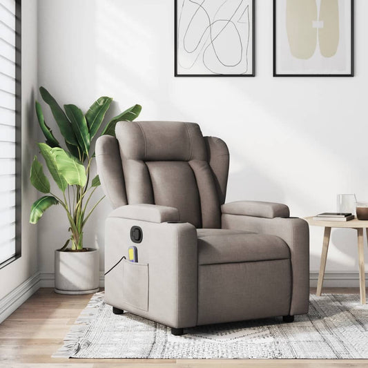 vidaXL Sillón de masaje reclinable de tela gris taupé