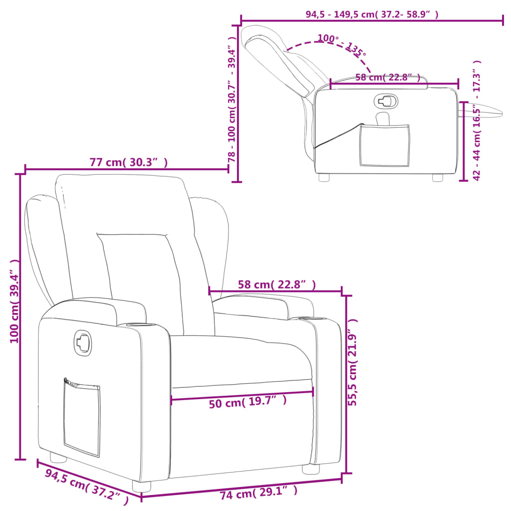 vidaXL Sillón reclinable de cuero sintético negro