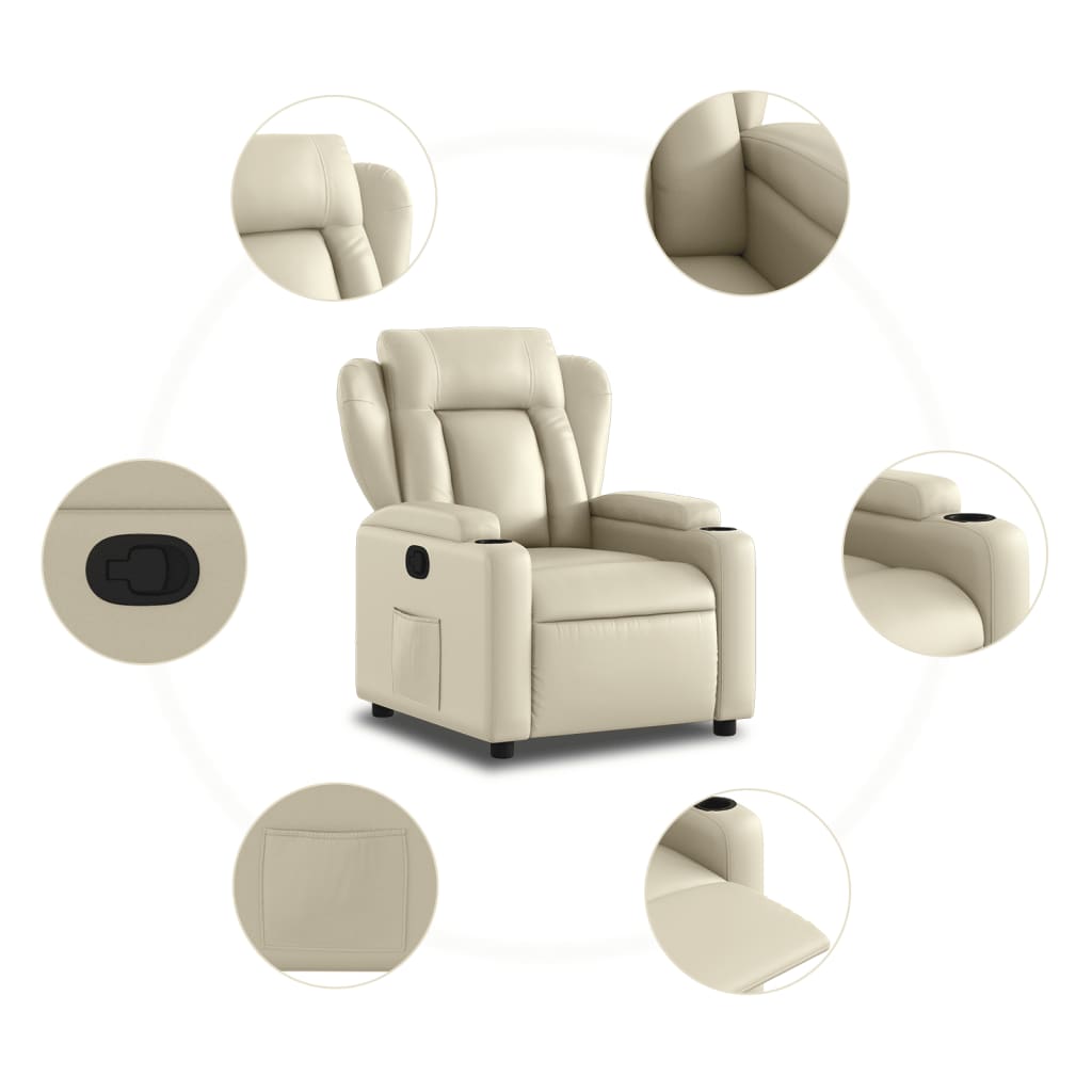 vidaXL Sillón reclinable de cuero sintético crema