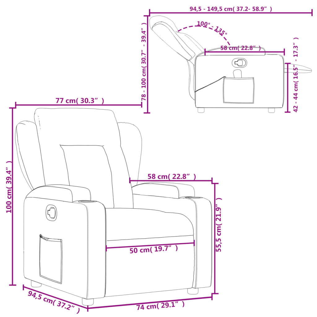 vidaXL Sillón reclinable de cuero sintético marrón