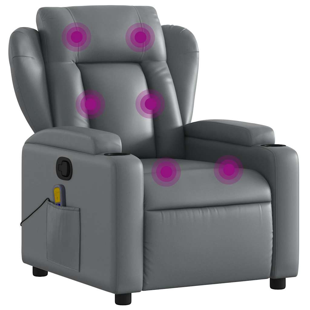 vidaXL Sillón de masaje reclinable cuero sintético gris