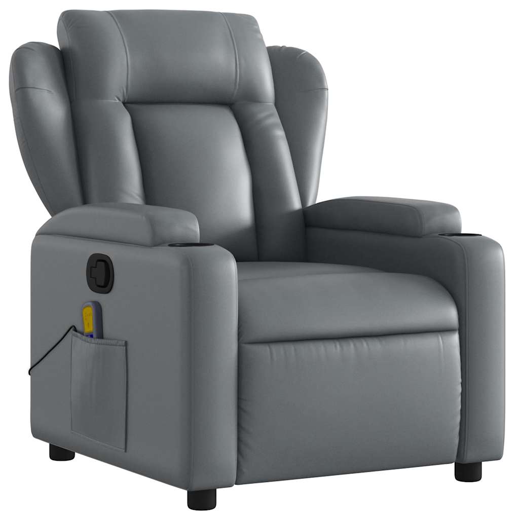 vidaXL Sillón de masaje reclinable cuero sintético gris