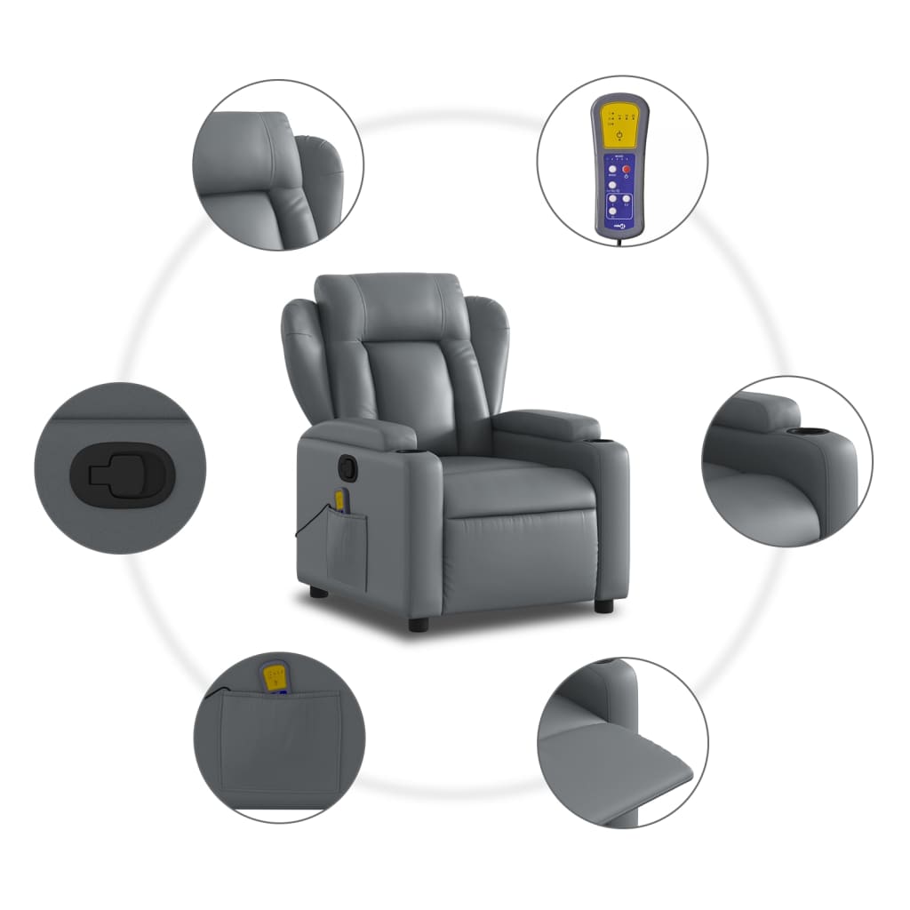 vidaXL Sillón de masaje reclinable cuero sintético gris