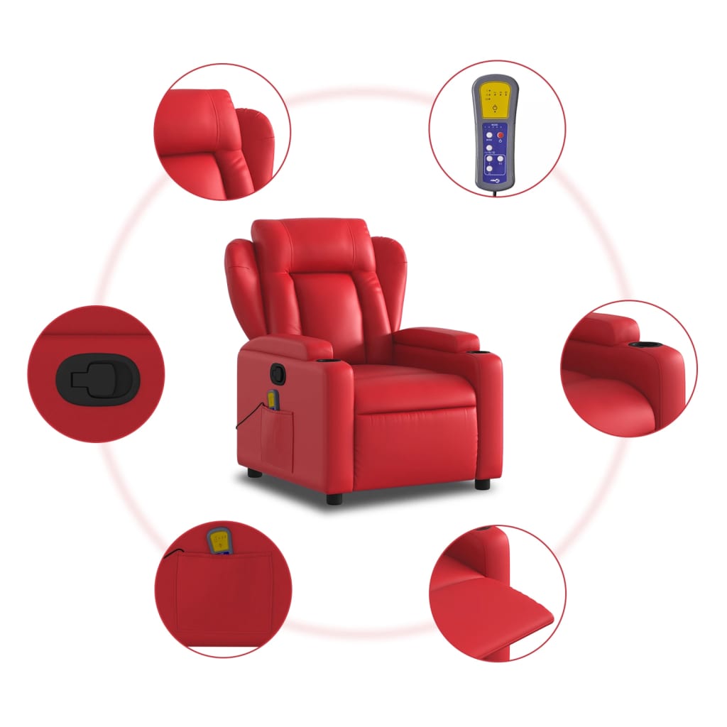 vidaXL Sillón de masaje reclinable cuero sintético rojo