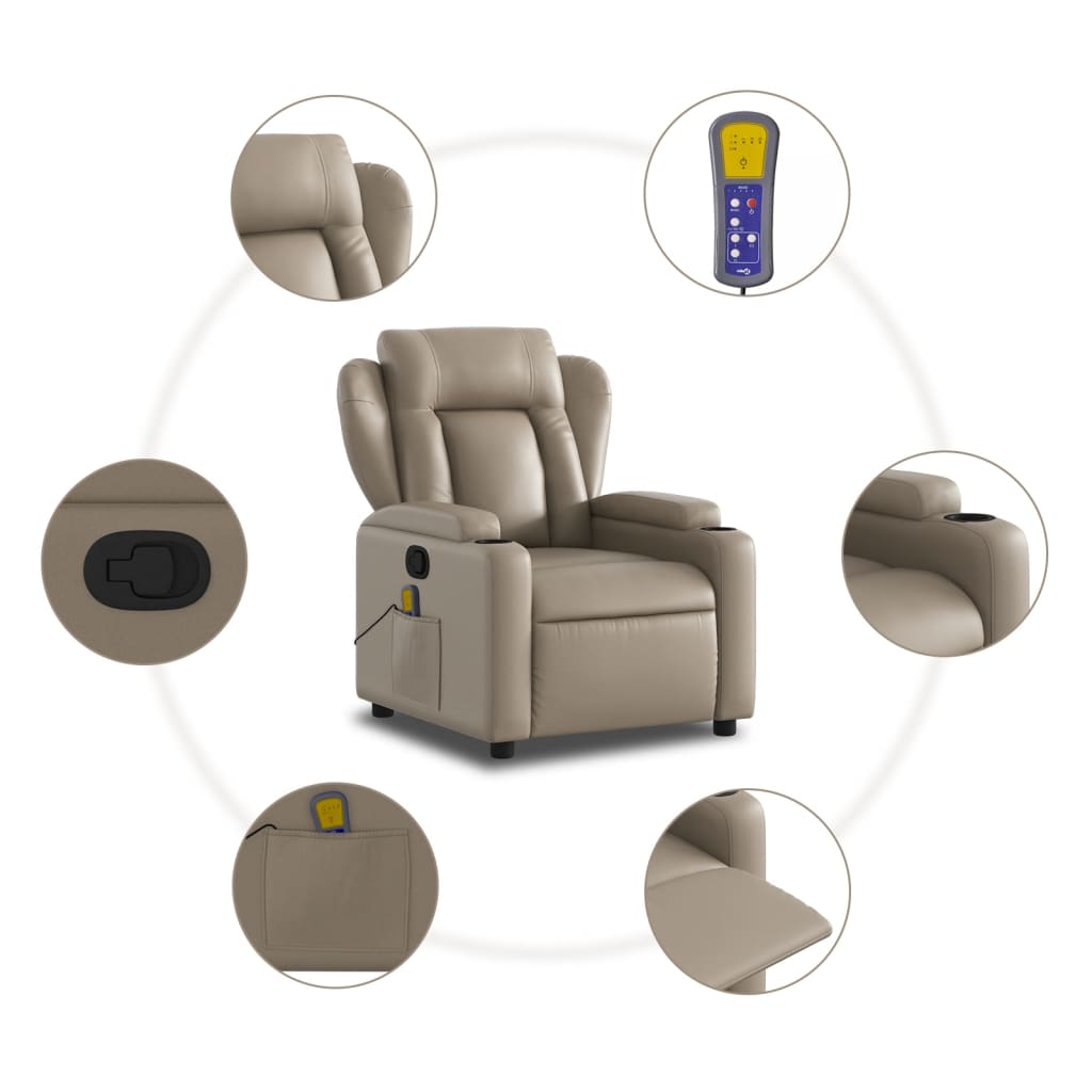 vidaXL Sillón de masaje reclinable cuero sintético color capuchino