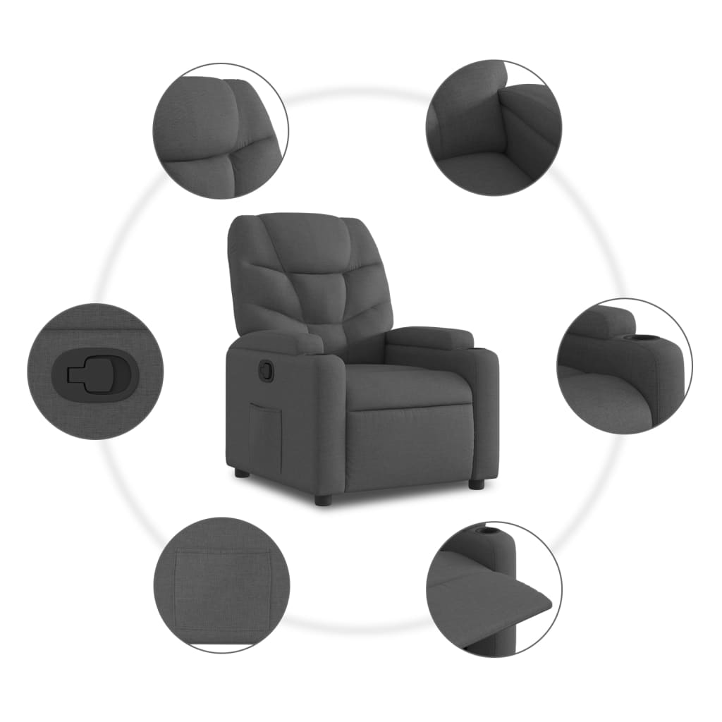 vidaXL Sillón reclinable de tela gris oscuro