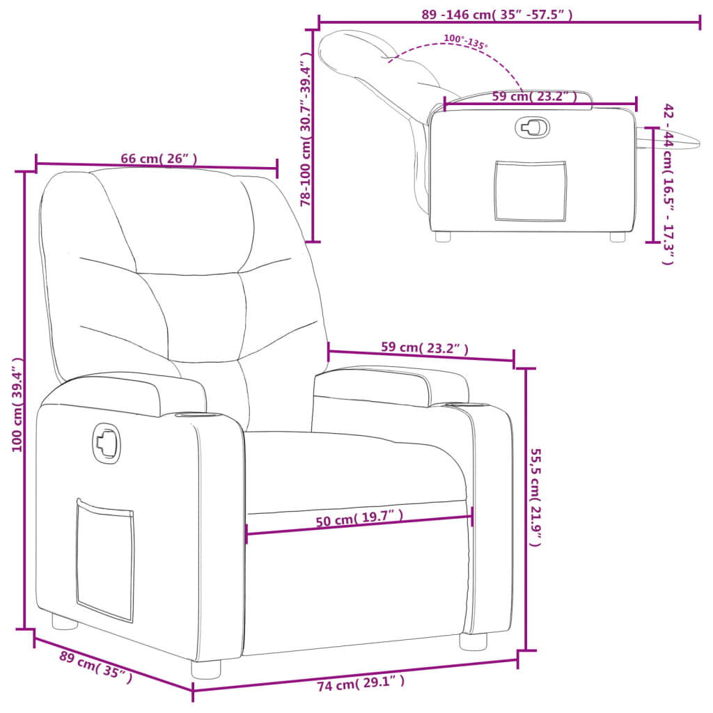 vidaXL Sillón reclinable de tela gris oscuro