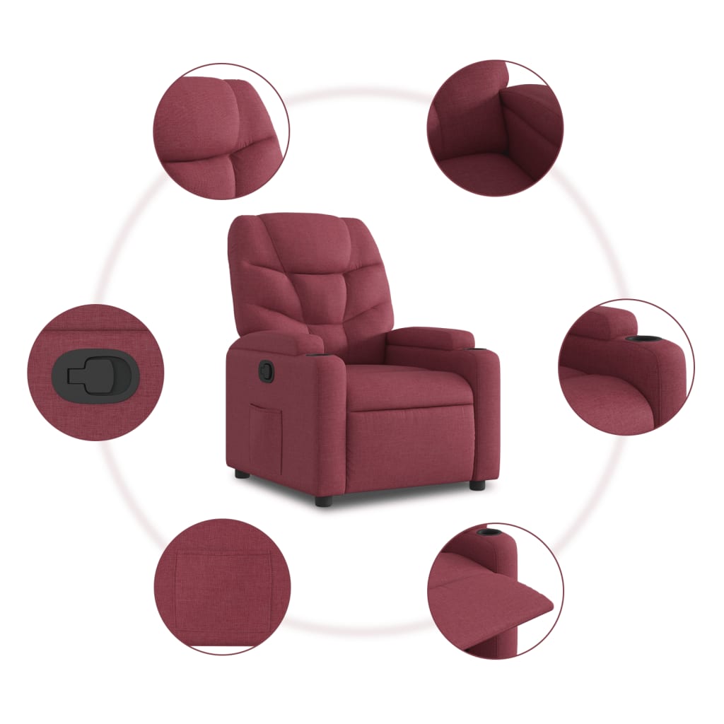 vidaXL Sillón reclinable de tela rojo tinto