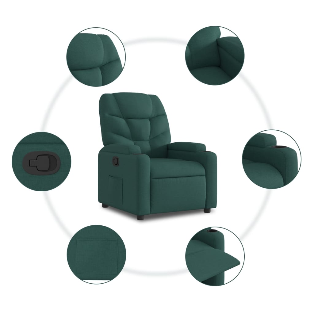 vidaXL Sillón reclinable de tela verde oscuro