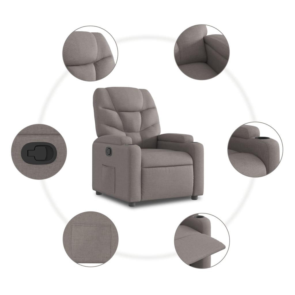 vidaXL Sillón reclinable de tela gris taupe