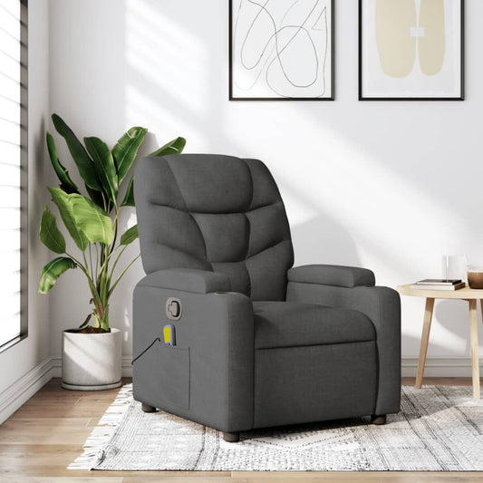 vidaXL Sillón de masaje reclinable de tela gris oscuro