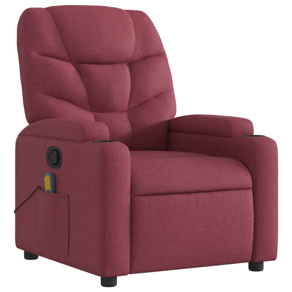 vidaXL Sillón de masaje reclinable de tela color vino tinto