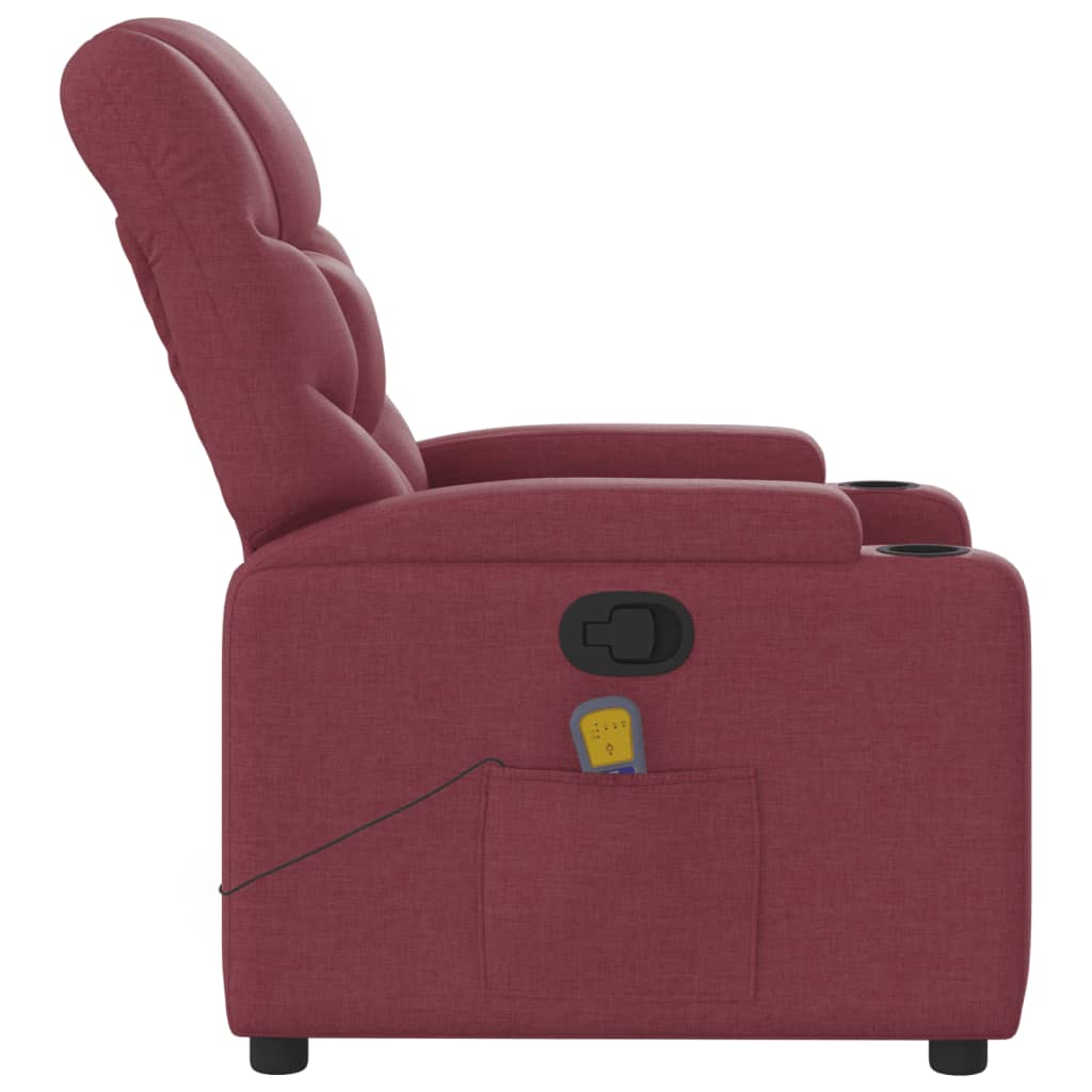 vidaXL Sillón de masaje reclinable de tela color vino tinto