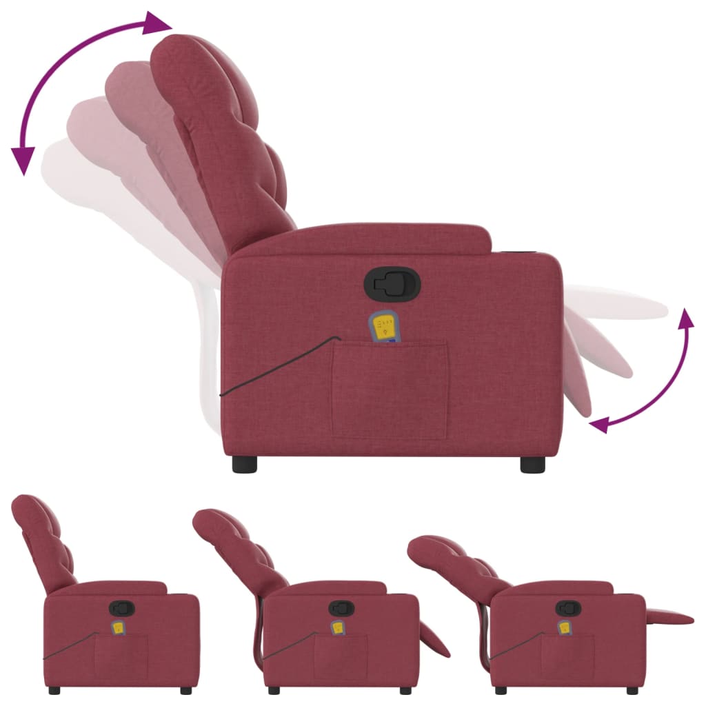 vidaXL Sillón de masaje reclinable de tela color vino tinto