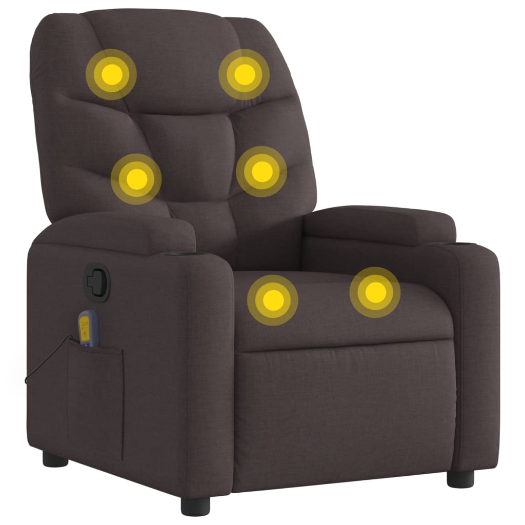 vidaXL Sillón de masaje reclinable de tela marrón oscuro