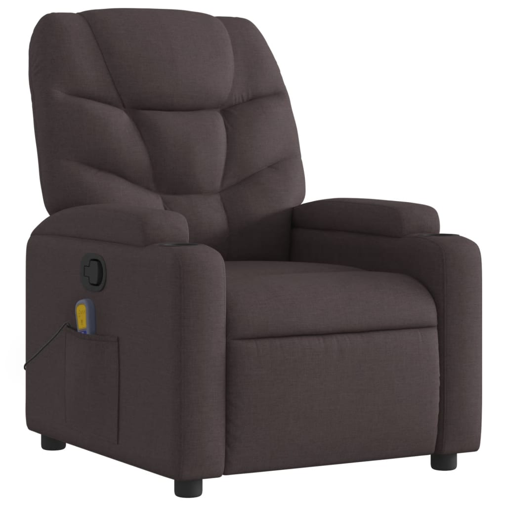 vidaXL Sillón de masaje reclinable de tela marrón oscuro