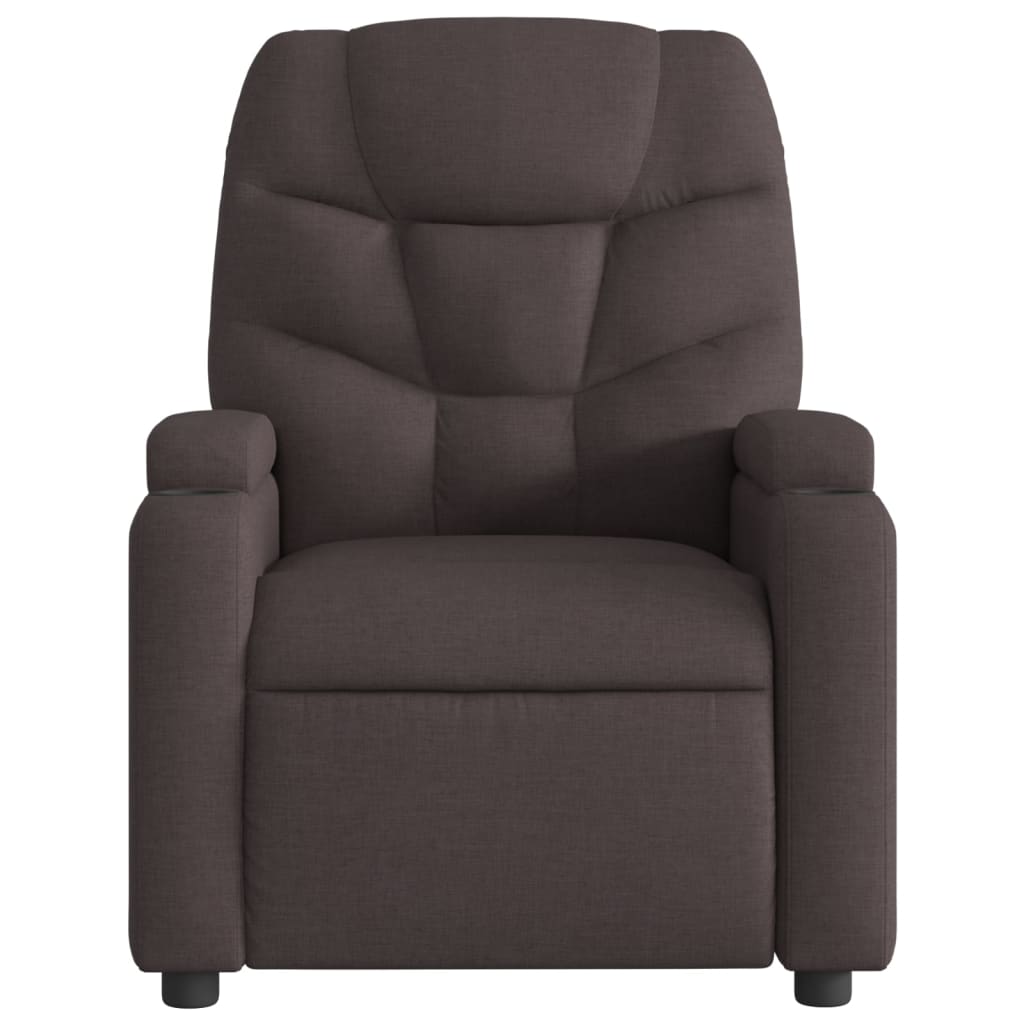 vidaXL Sillón de masaje reclinable de tela marrón oscuro