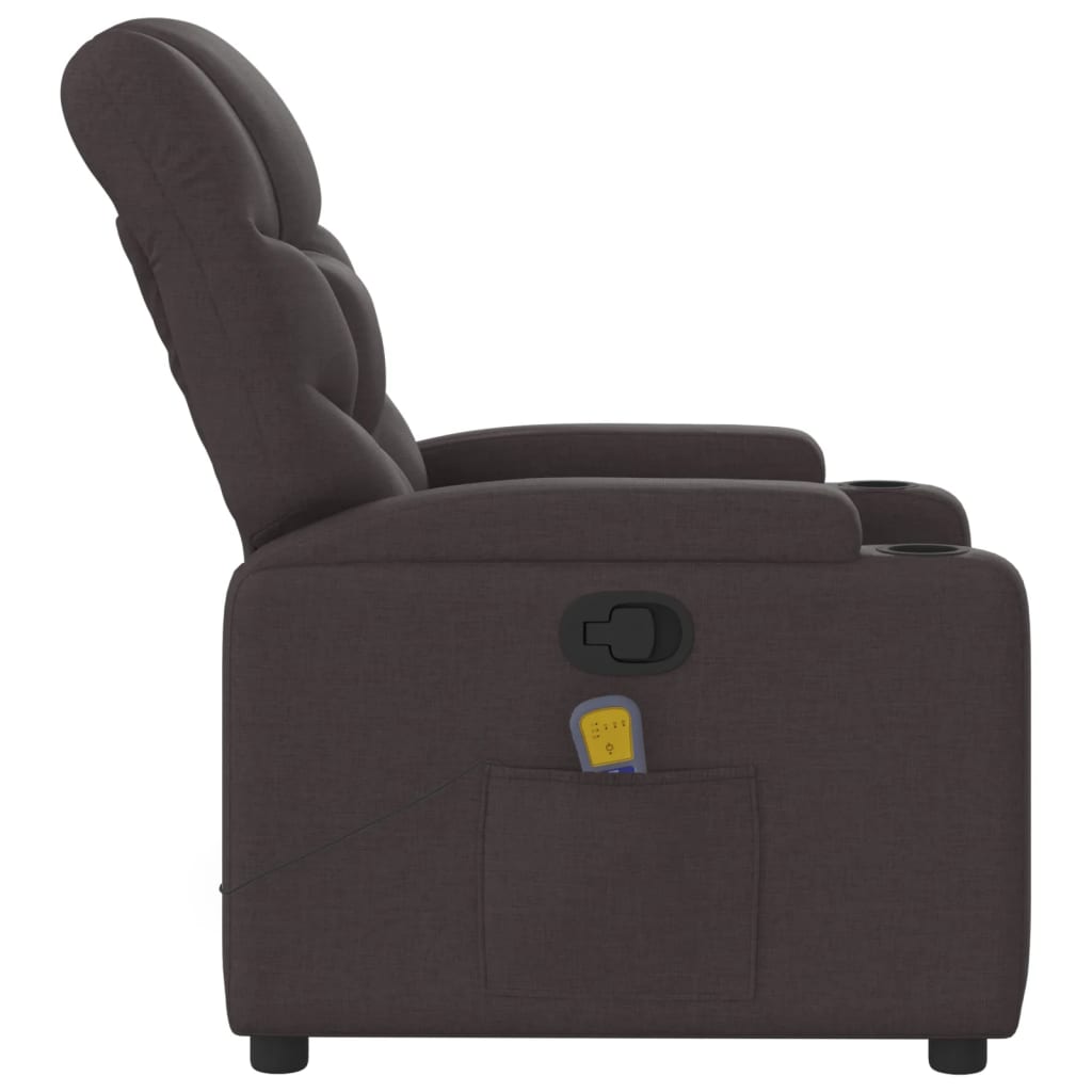 vidaXL Sillón de masaje reclinable de tela marrón oscuro